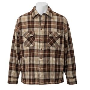 VTG‎ 80/90s Oakton Ltd Plaid Flannel Quilt Lined Jacket Button Up Brown Tan - XL